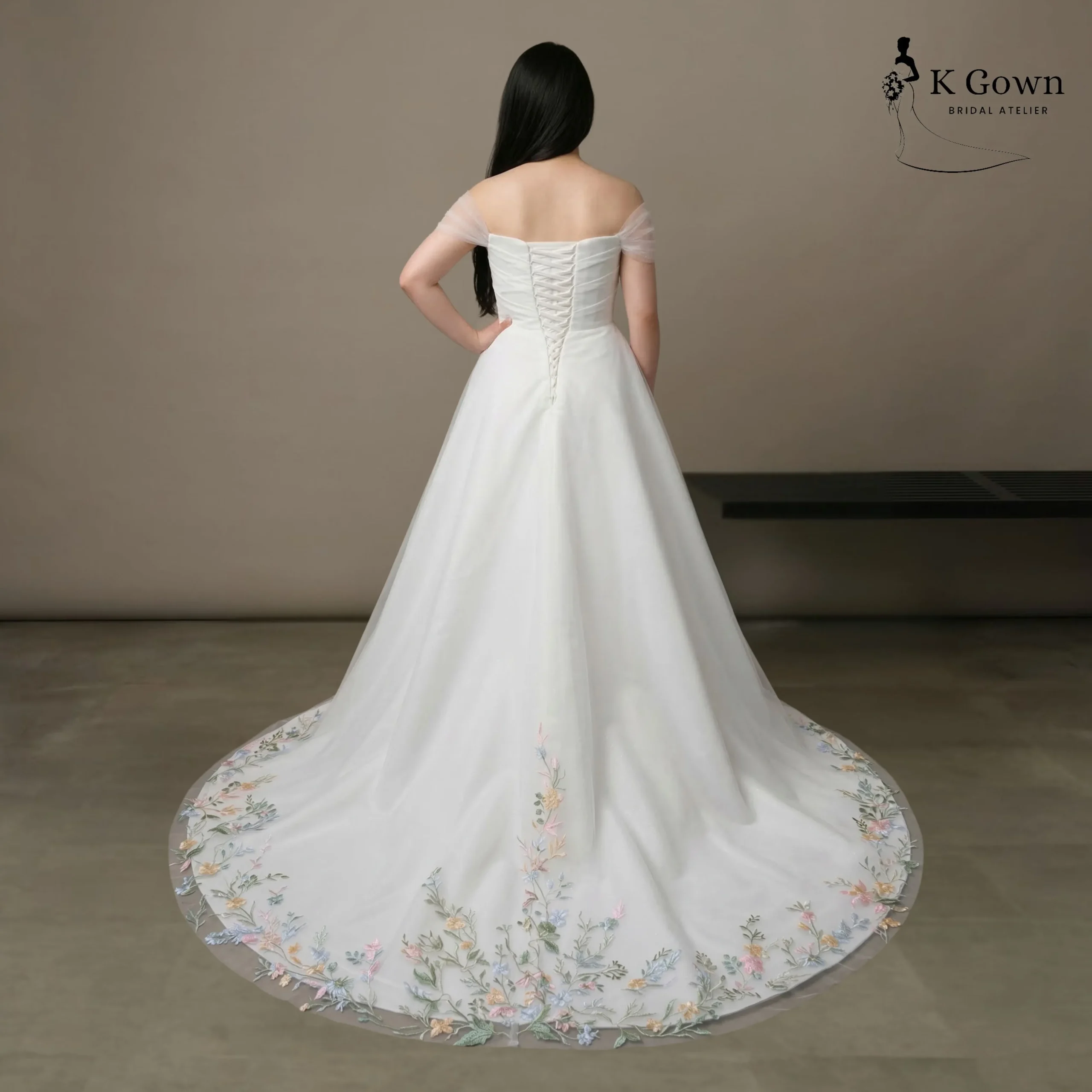 WEDDING GOWN CATALOGUE SINGAPORE 202 SINGAPORE BRIDAL GOWN PLUS-SIZE-OFF-SHOULDER-FLORAL-TULLE-A-LINE-WEDDING GOWN-KGOWN-BACK