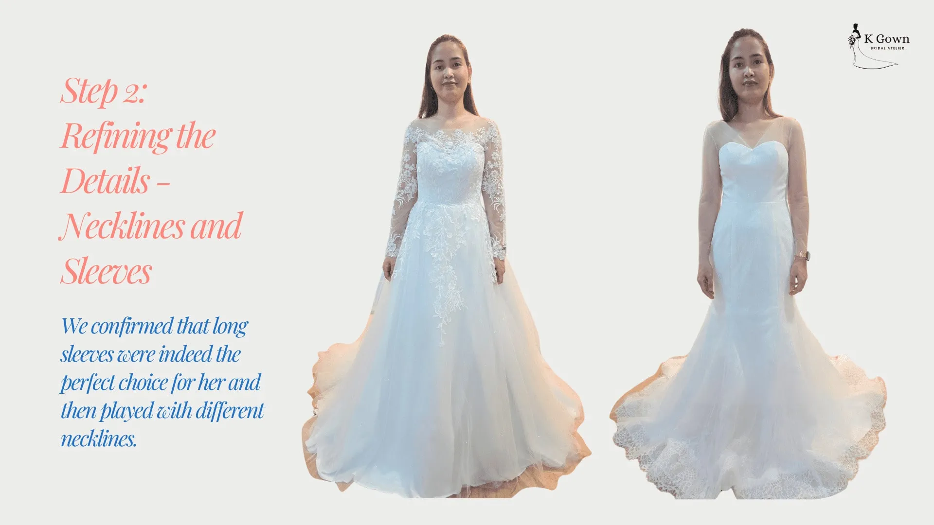 SEMI BESPOKE CUSTOM MADE WEDDING GOWN IN SINGAPORE BY K GOWN BOATNECK VS V NECKLINE - SINGAPORE WEDDING GOWN RENTAL - K GOWN