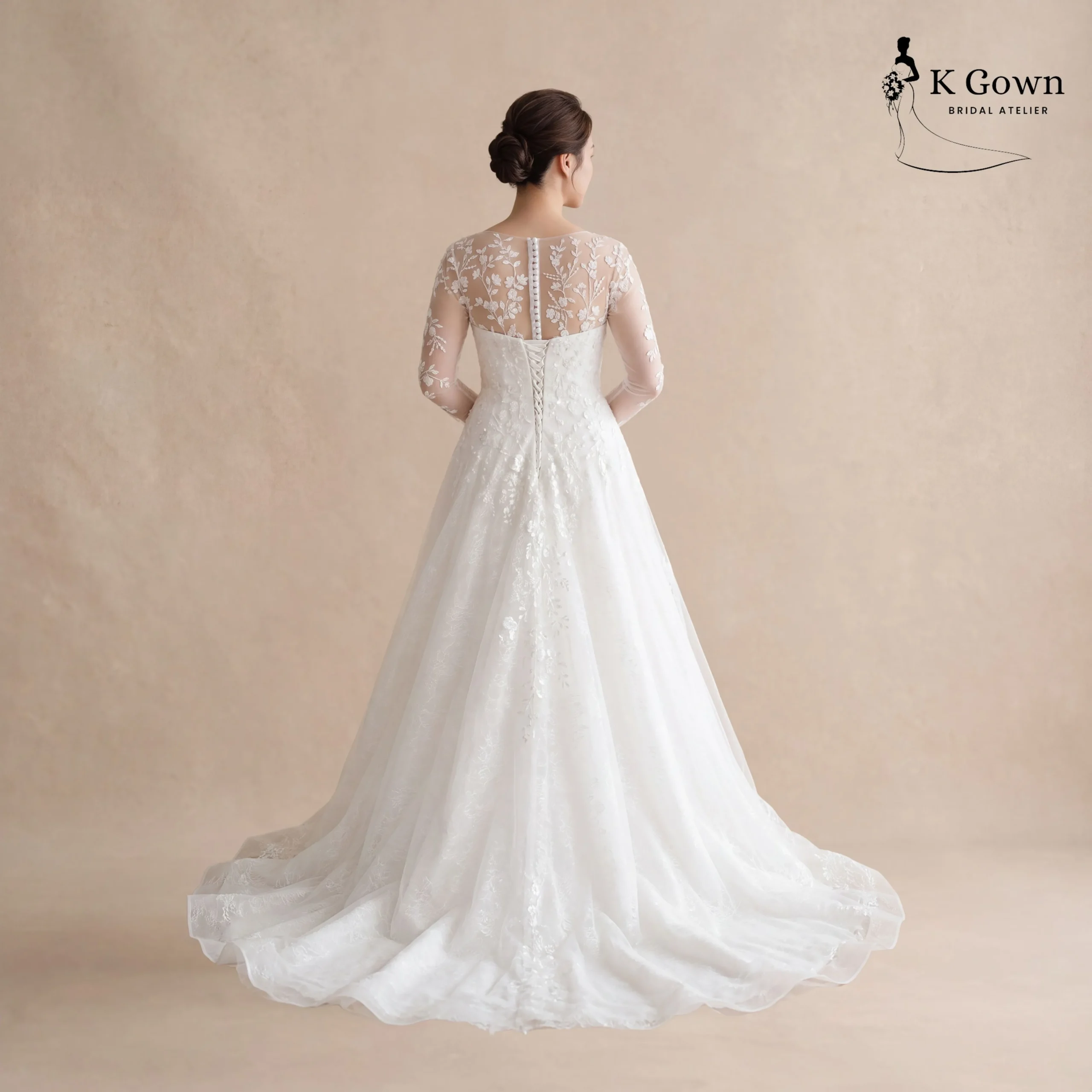 [UK12-UK22] K GOWN_BRIDAL _MODEST WEDDING DRESS WITH LACE SLEEVE