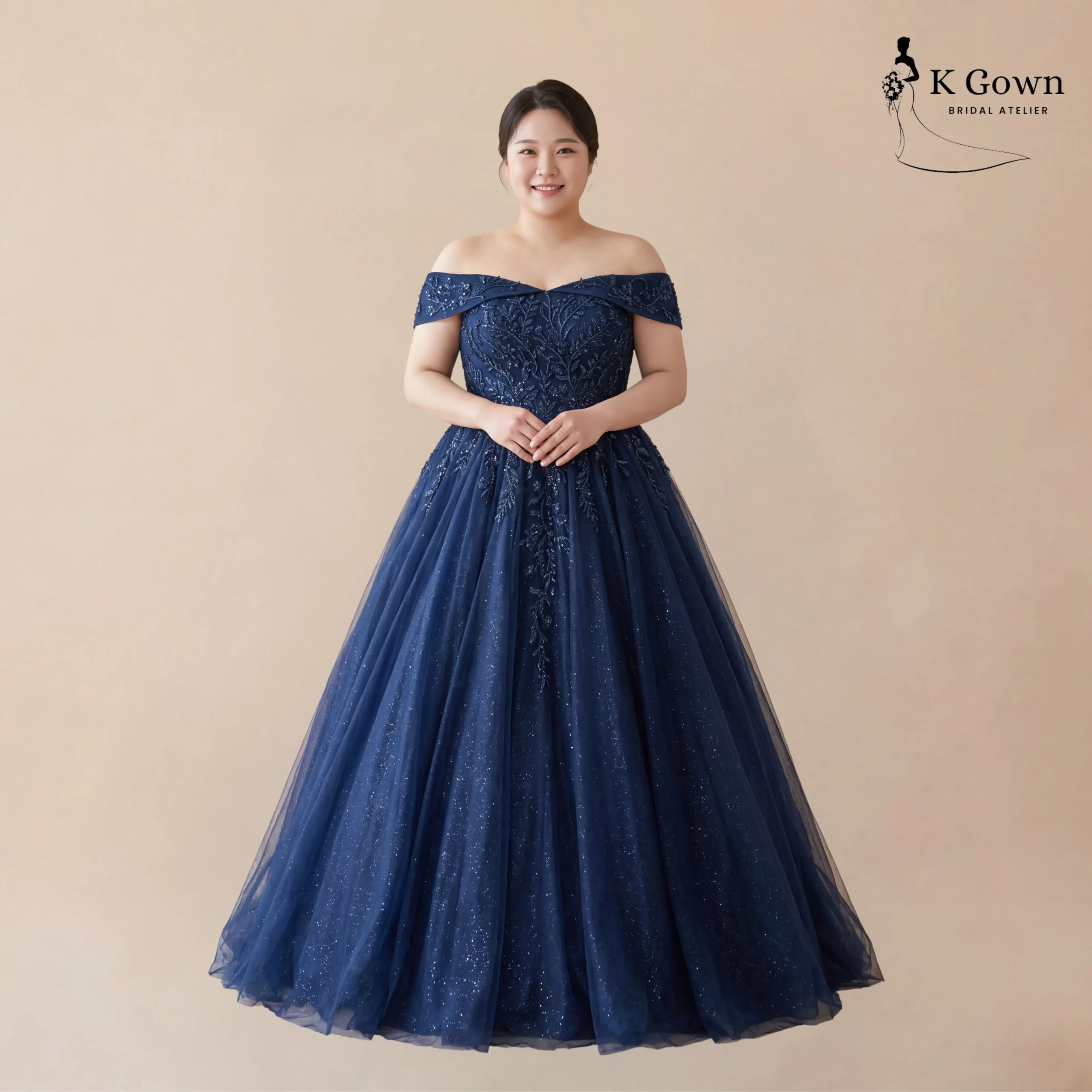UK12 UK22 K GOWN BRIDAL PLUS SIZE NAVY BLUE BALL GOWN SCALED - SINGAPORE WEDDING GOWN RENTAL - K GOWN