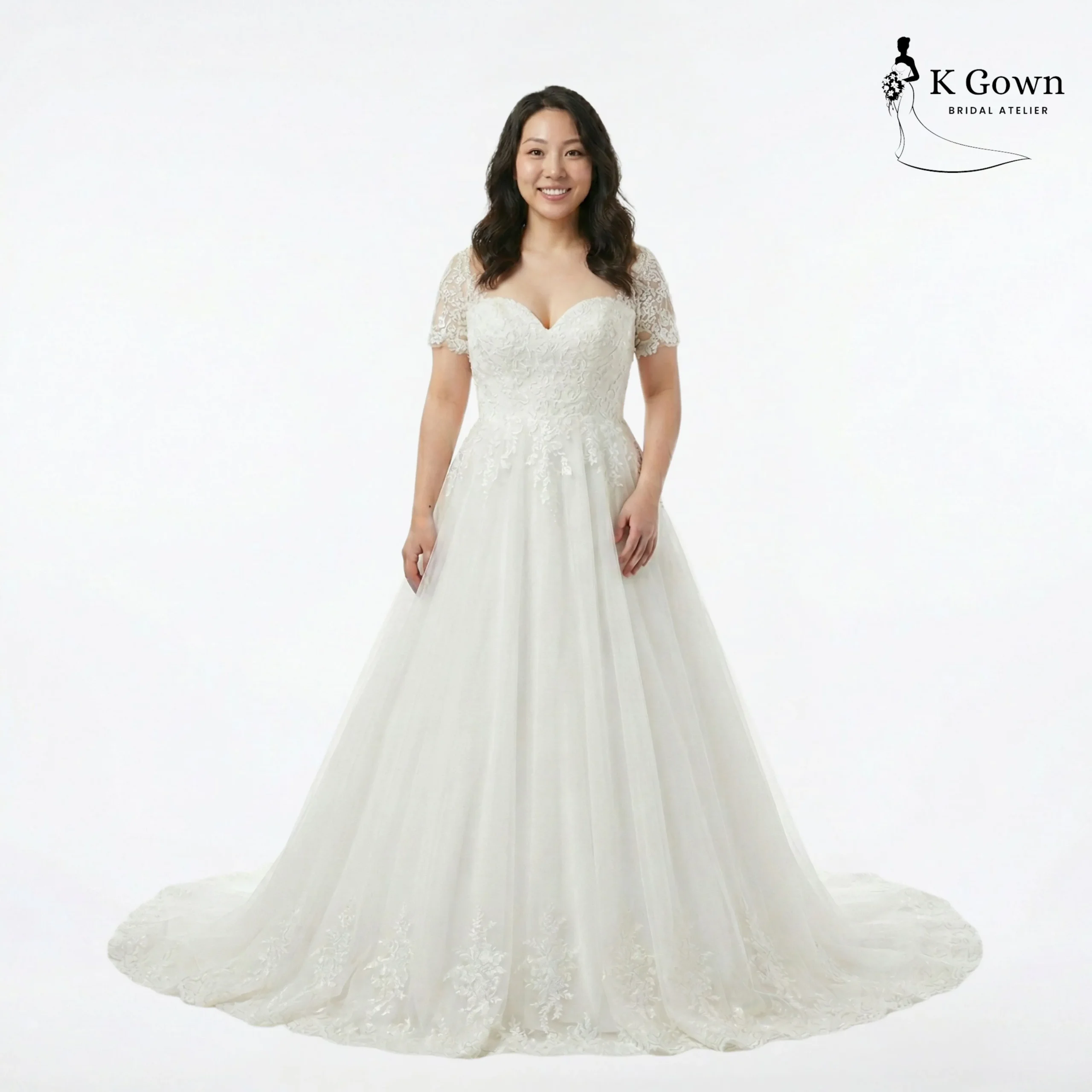[UK12-UK22] K GOWN_BRIDAL _SHORT SLEEVE WEDDING GOWN WITH FULL LACE