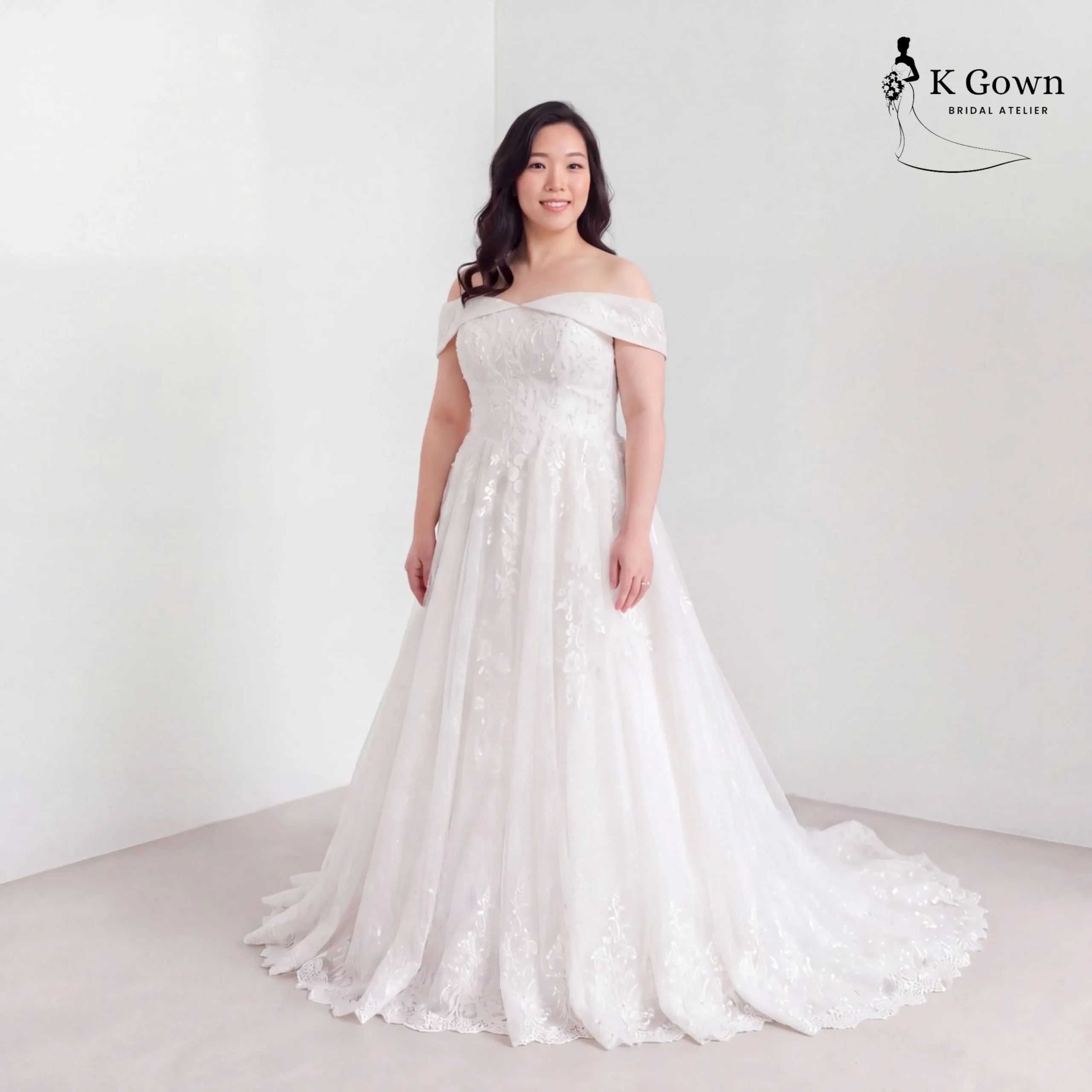 [UK12-UK22] K GOWN_BRIDAL _SINGAPORE SIGNATURE WEDDING GOWN COLLECTION _PLUS SIZE BALL GOWN OFF THE SHOULDER WEDDING GOWN