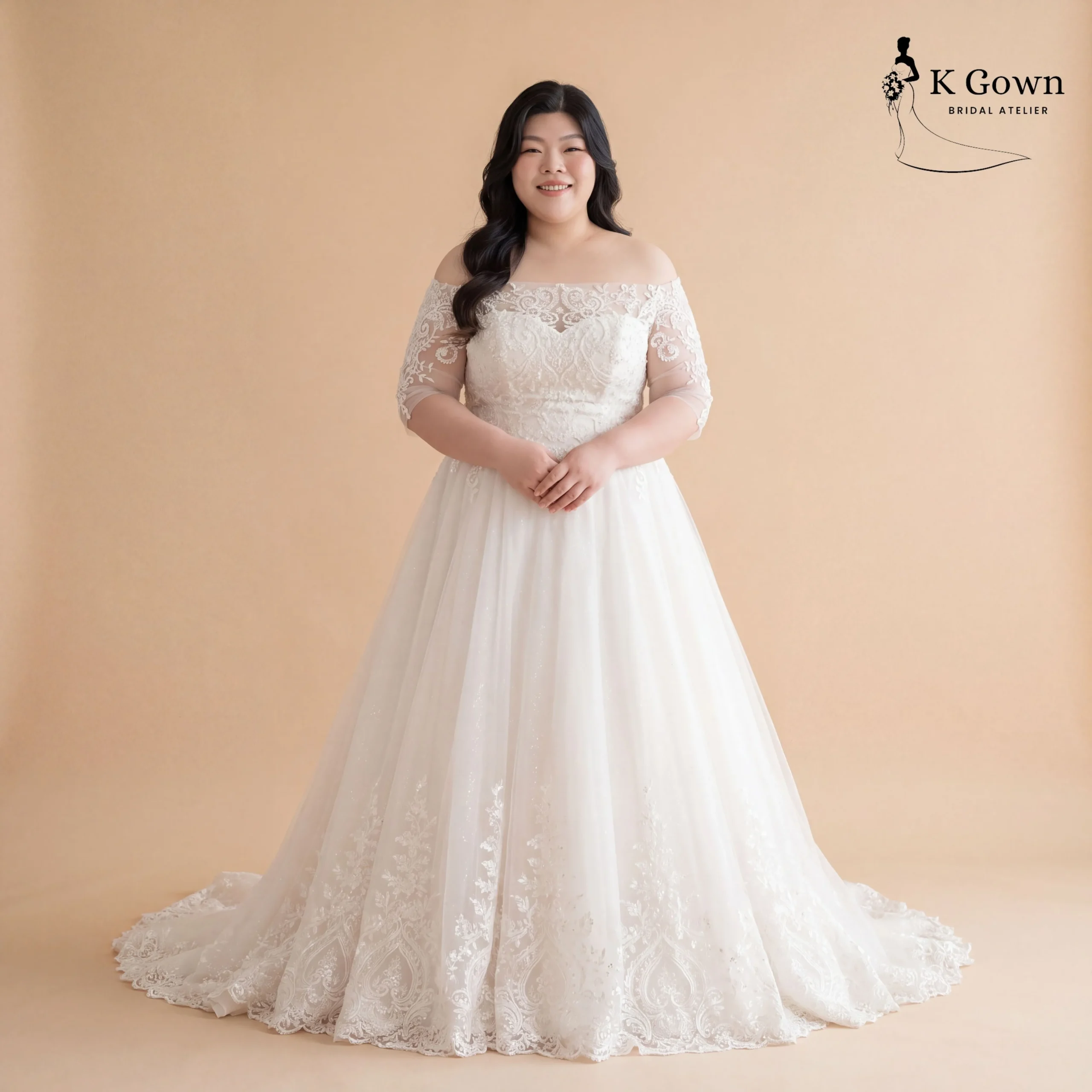 [UK12-UK22] K GOWN_BRIDAL _SINGAPORE SIGNATURE WEDDING GOWN COLLECTION _OFF THE SHOULDER BASQUE WAIST A LINE PLUS SIZE WEDDING GOWN