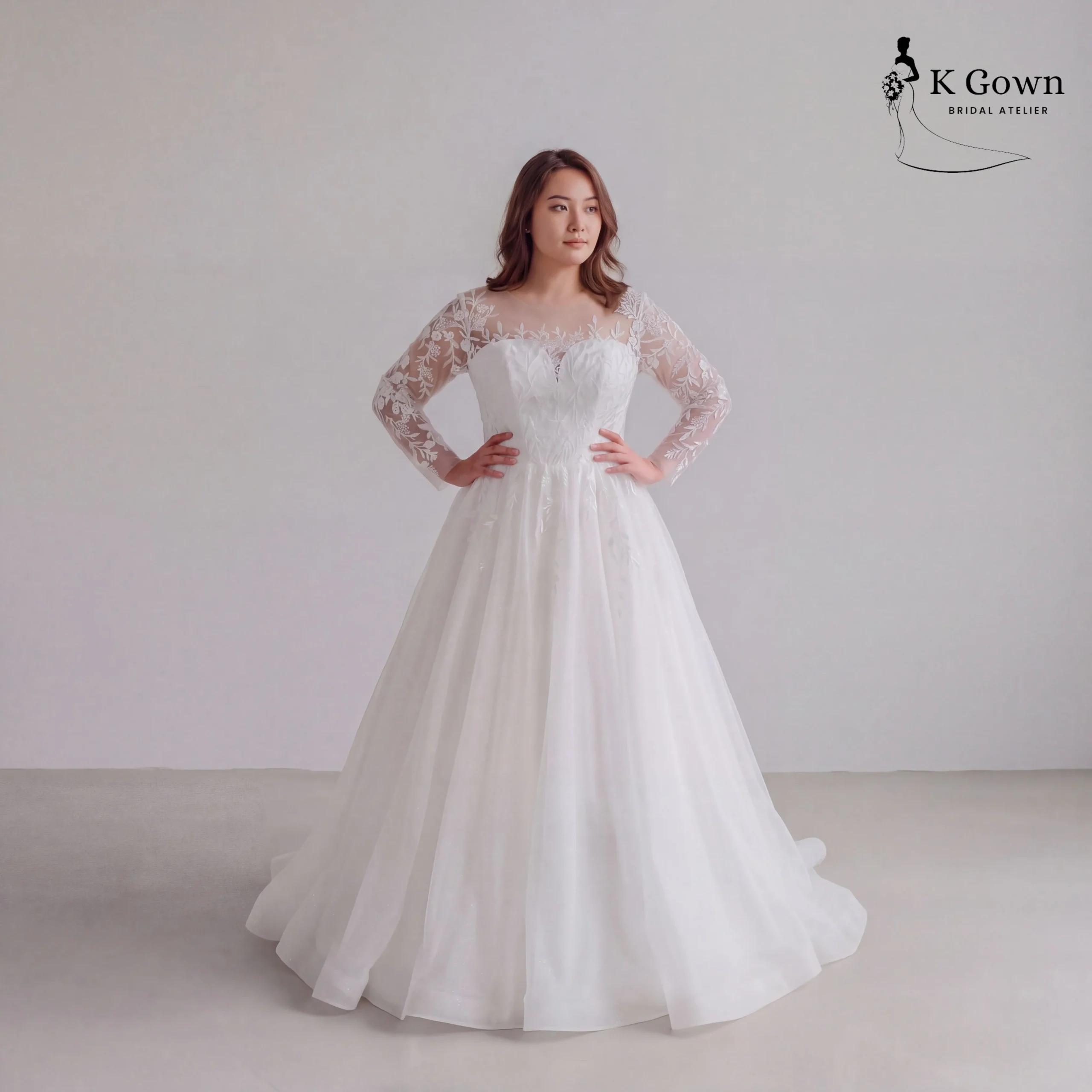 [UK12-UK22] K GOWN_BRIDAL _SINGAPORE SIGNATURE WEDDING GOWN COLLECTION_LONG SLEEVE PLUS SIZE BALL GOWN WITH BEADED LACE