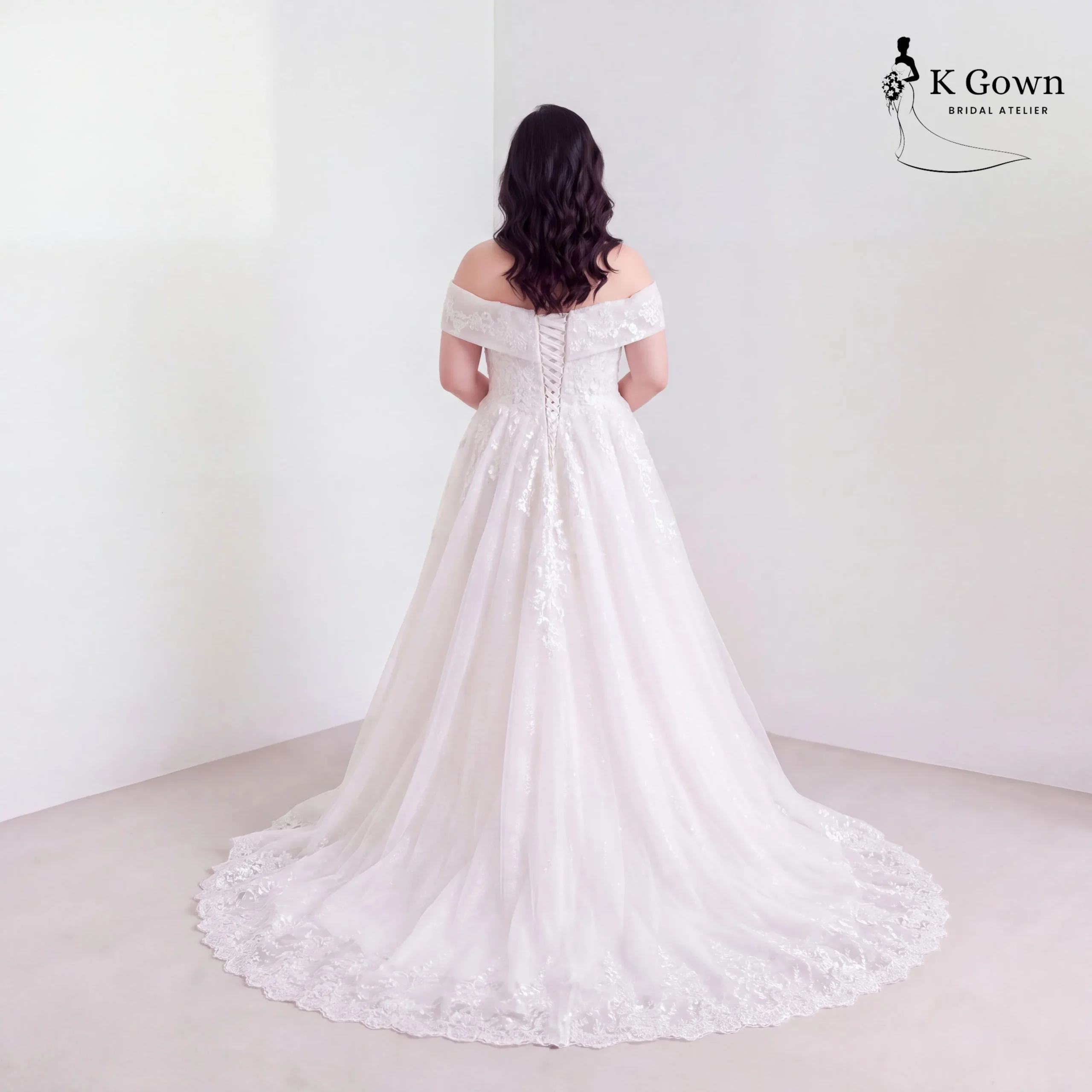 [UK12-UK22] K GOWN_BRIDAL _SINGAPORE SIGNATURE WEDDING GOWN COLLECTION_OFF THE SHOULDER LACE BALL GOWN_PLUS SIZE