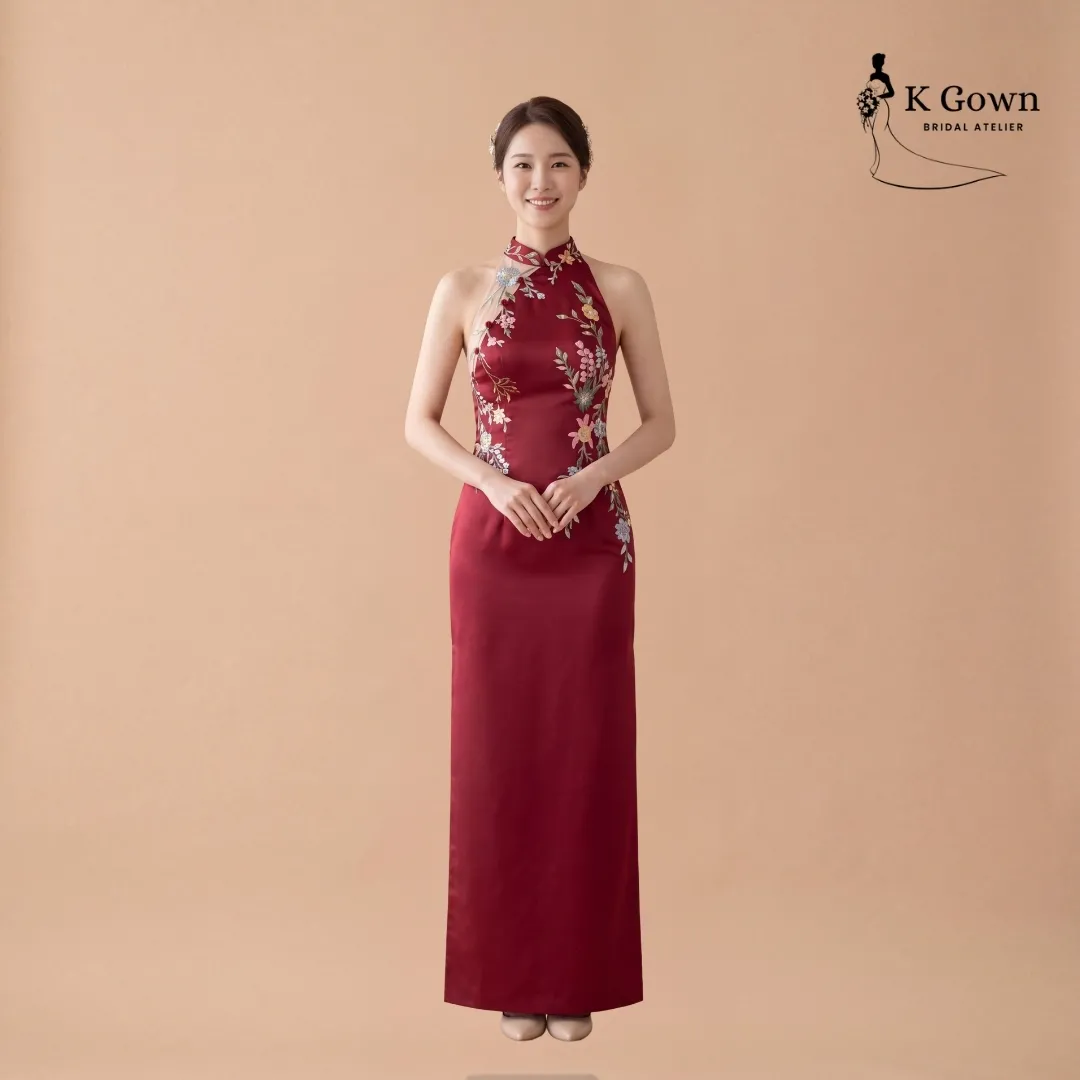 [UK4-10] K GOWN_BRIDAL _SINGAPORE BRIDAL CHEONGSAM RED WINE_FRONT