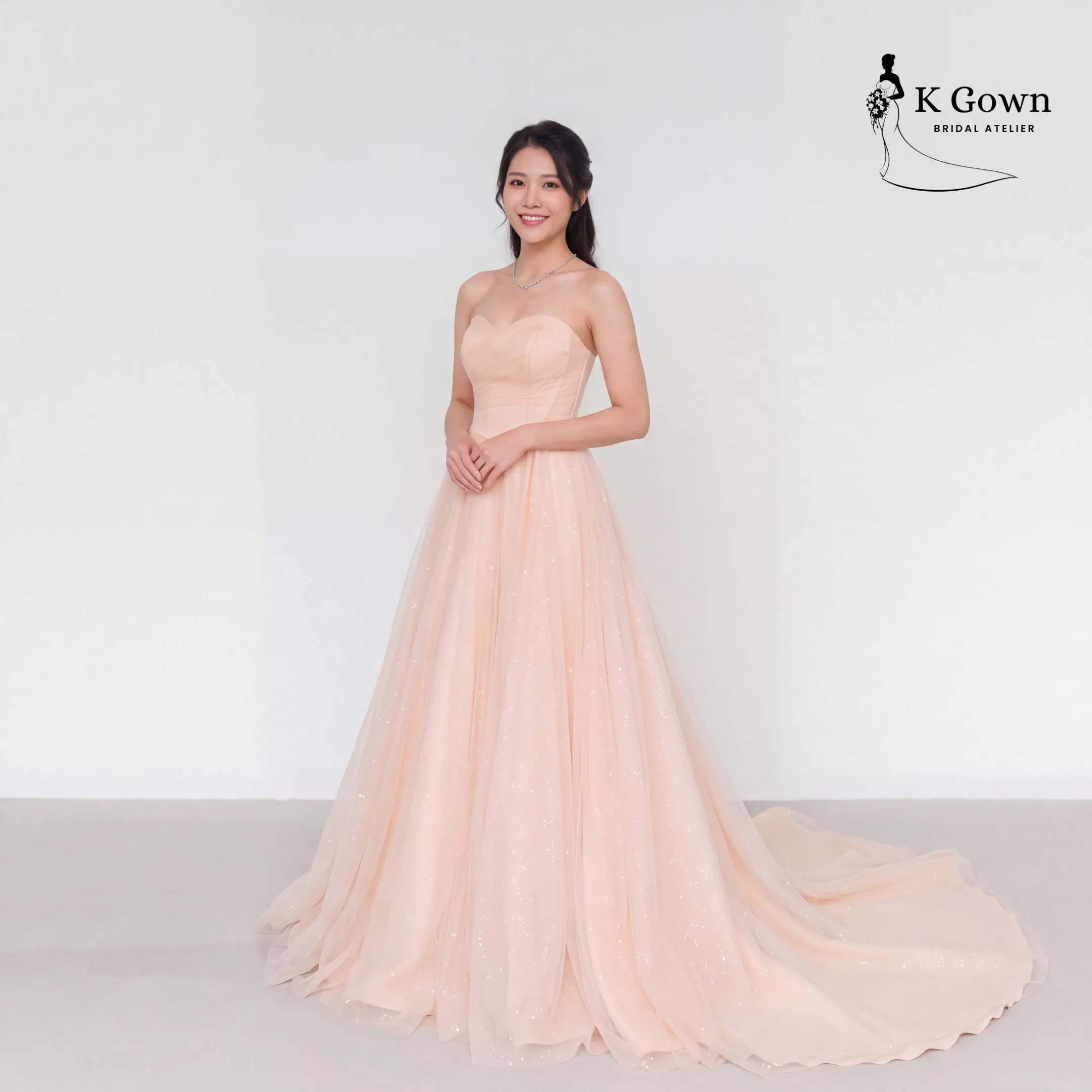 [UK4-10] K GOWN_BRIDAL _SINGAPORE SIGNATURE WEDDING GOWN COLLECTION - CHAMPAGNE GOLD EVENING GOWN STRAPLESS_FRONT