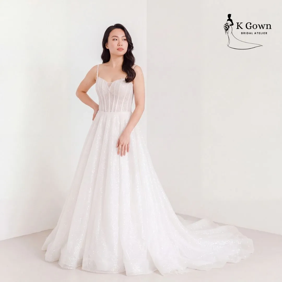 [UK4-10] K GOWN_BRIDAL _SINGAPORE SIGNATURE WEDDING GOWN COLLECTION - FRENCH LACE BALL GOWN WITH STRAP