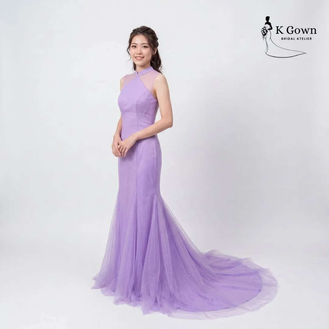 [UK4-10] K GOWN_BRIDAL _SINGAPORE SIGNATURE WEDDING GOWN COLLECTION - LILAC MODERN CHEONGSAM MERMAID-FRONT