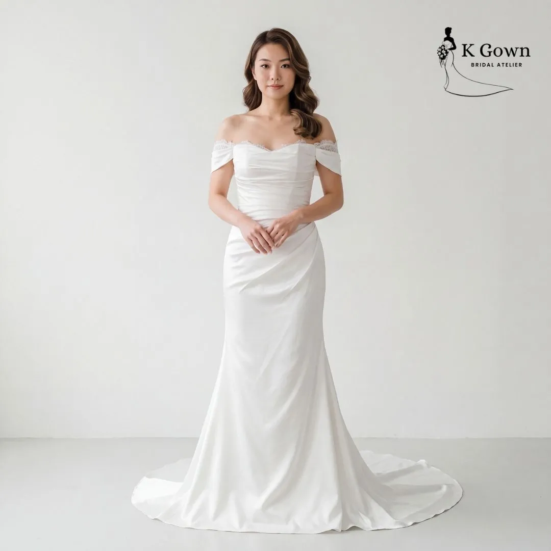 [UK4-10] K GOWN_BRIDAL _SINGAPORE SIGNATURE WEDDING GOWN COLLECTION - OFF THE SHOULDER SILK SATIN MERMAID WEDDING GOWN MODERN