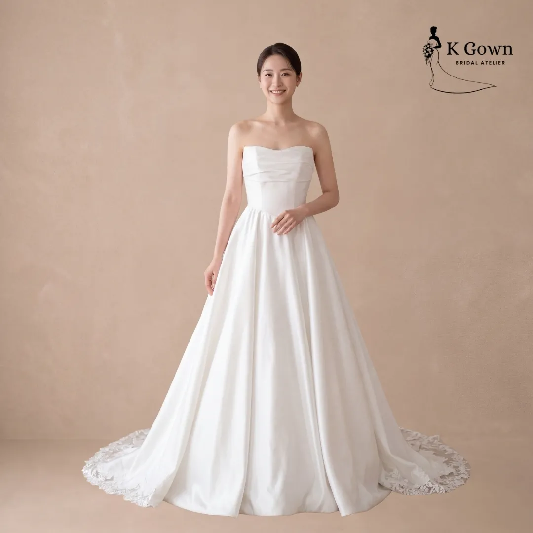 [UK4-10] K GOWN_BRIDAL _SINGAPORE SIGNATURE WEDDING GOWN COLLECTION - SATIN A LINE WITH CUT OUT TRAIN