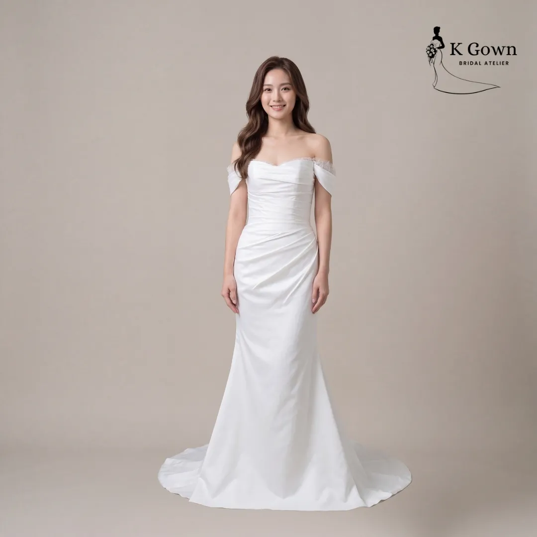 [UK4-10] K GOWN_BRIDAL _SINGAPORE SIGNATURE WEDDING GOWN COLLECTION-ELEGANT-SATIN-OFF-SHOULDER-MERMAID-WEDDING-GOWN-RENTAL-SINGAPORE