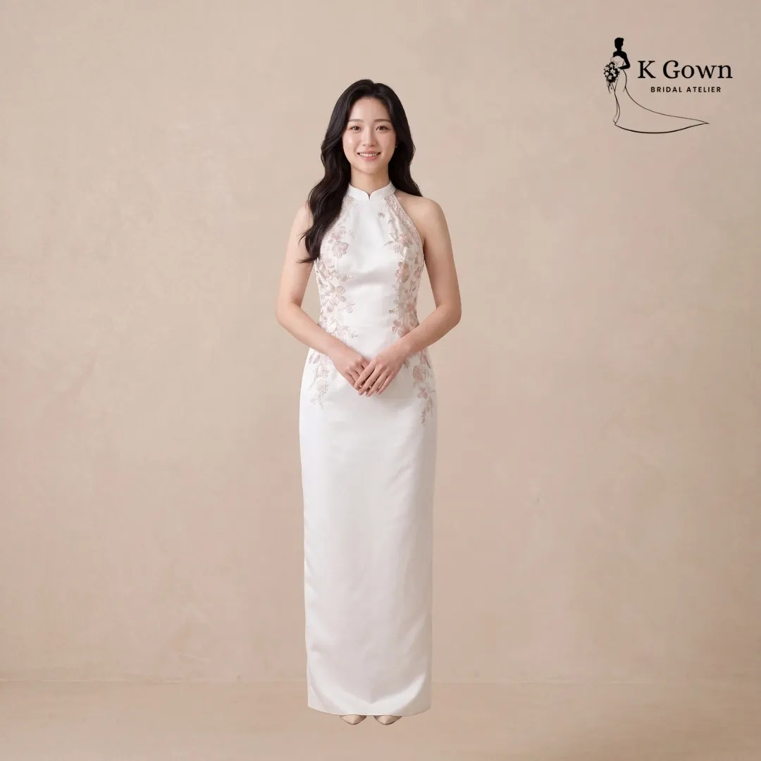 [UK4-10] K GOWN_BRIDAL _SINGAPORE SIGNATURE WEDDING GOWN COLLECTION-HALTER-NECK-FLORAL-LACE-SHEATH-WEDDING-GOWN-RENTAL-SINGAPORE