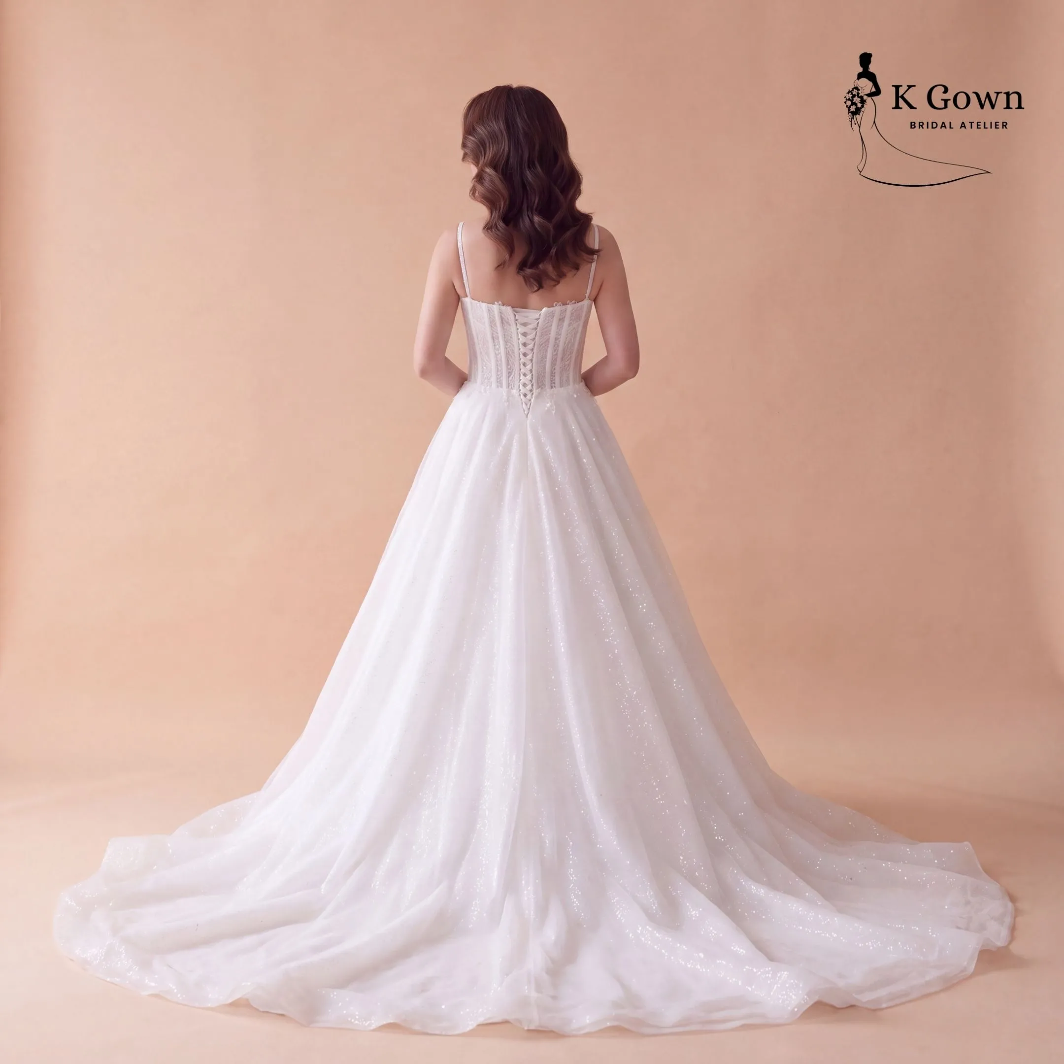 [UK4-10] K GOWN_BRIDAL _SINGAPORE SIGNATURE WEDDING GOWN COLLECTION - SPAGEHTTI STRAP FRENCH LACE BALL GOWN BACK