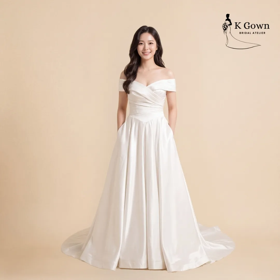 [UK4-10] K GOWN_BRIDAL _SINGAPORE-OFF-SHOULDER-SATIN-ALINE-WEDDING-GOWN-SINGAPORE-POCKETS
