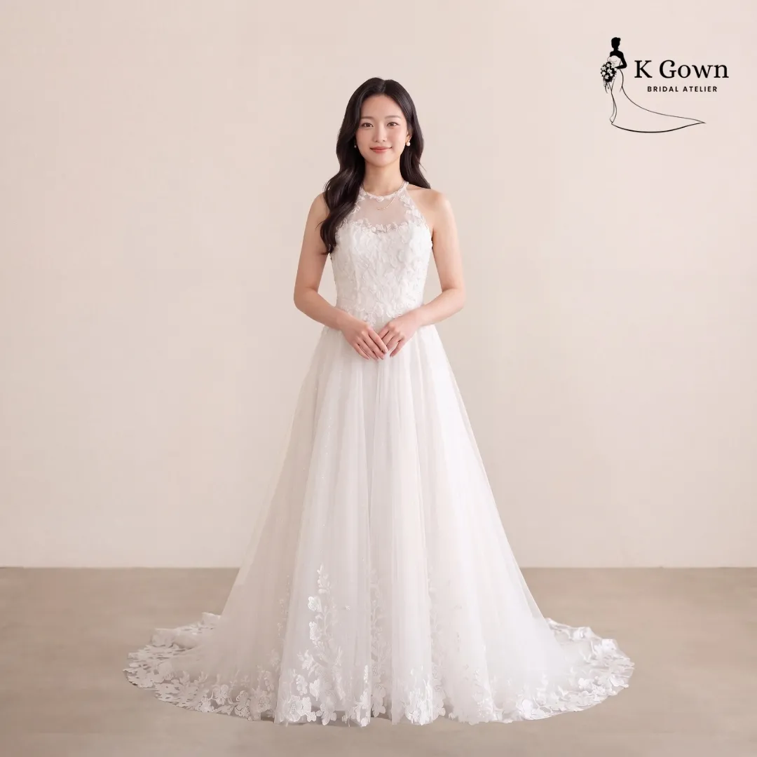 [UK4-10] K GOWN_BRIDAL _HALTER-NECK-LACE-ALINE-WEDDING-GOWN-RENTAL-SINGAPORE