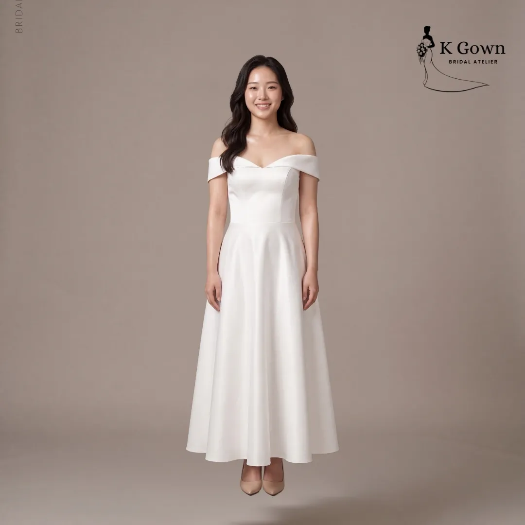 [UK4-10] K GOWN_BRIDAL _OFF-SHOULDER-MIDI-SATIN-WEDDING-GOWN-ROM-SINGAPORE