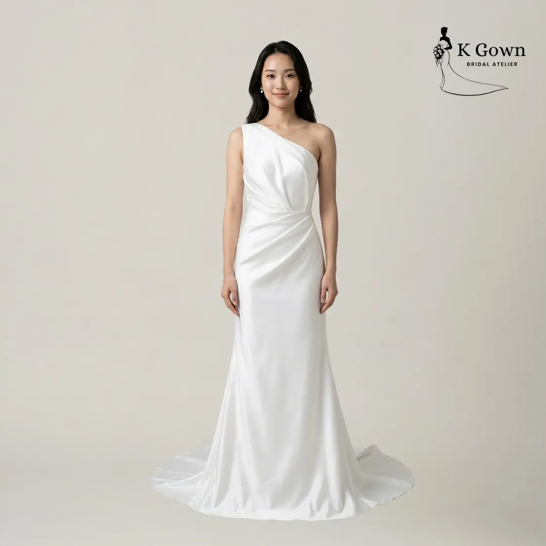 [UK4-10] KGOWN-ONE-SHOULDER-SATIN-MERMAID-WEDDING-GOWN-SINGAPORE