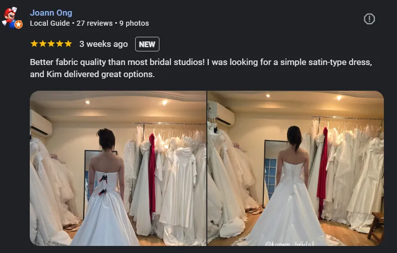 5-STAR REVIEW FOR THE FITTING EXPERIENCE AND GOWN QUALITY