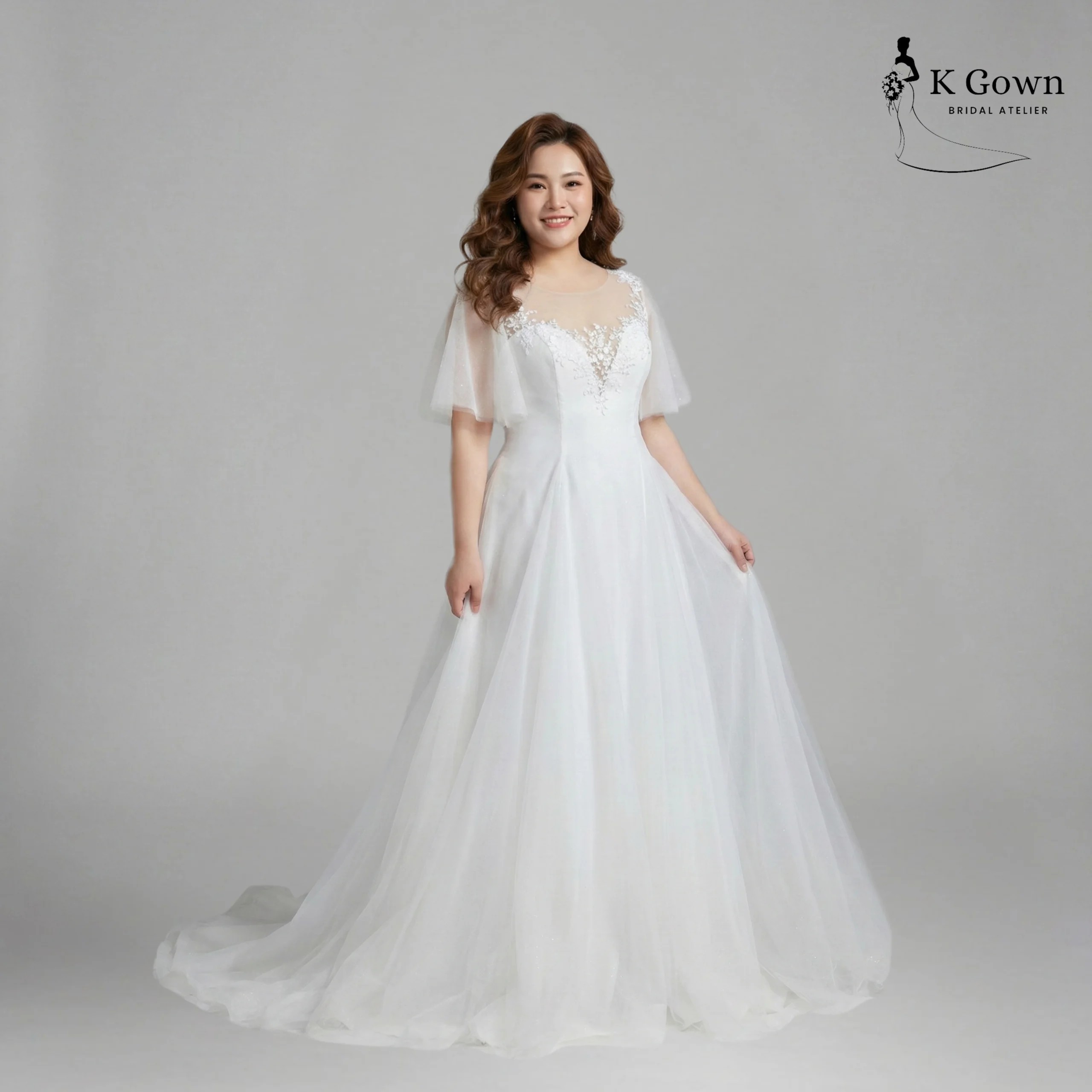 CUSTOM WEDDING DRESS SINGAPORE 15 SINGAPORE BRIDAL GOWN IVORY FLUTTER-SLEEVE LACE A-LINE WEDDING GOWN, PLUS SIZE, K GOWN SINGAPORE
