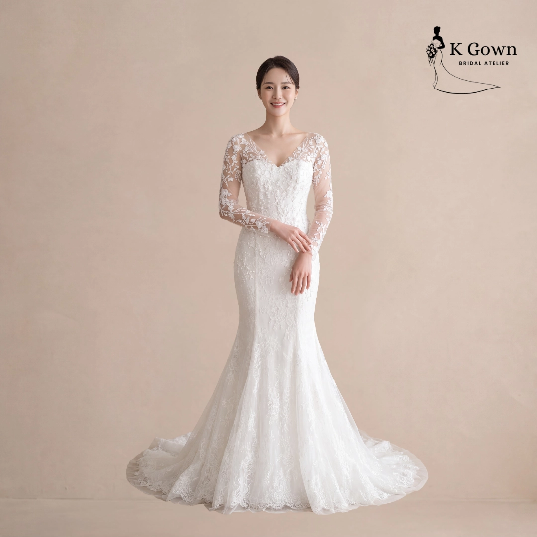 CUSTOM WEDDING DRESS SINGAPORE 11 SINGAPORE BRIDAL GOWN IVORY LONG-SLEEVE LACE MERMAID WEDDING GOWN, K GOWN SINGAPORE
